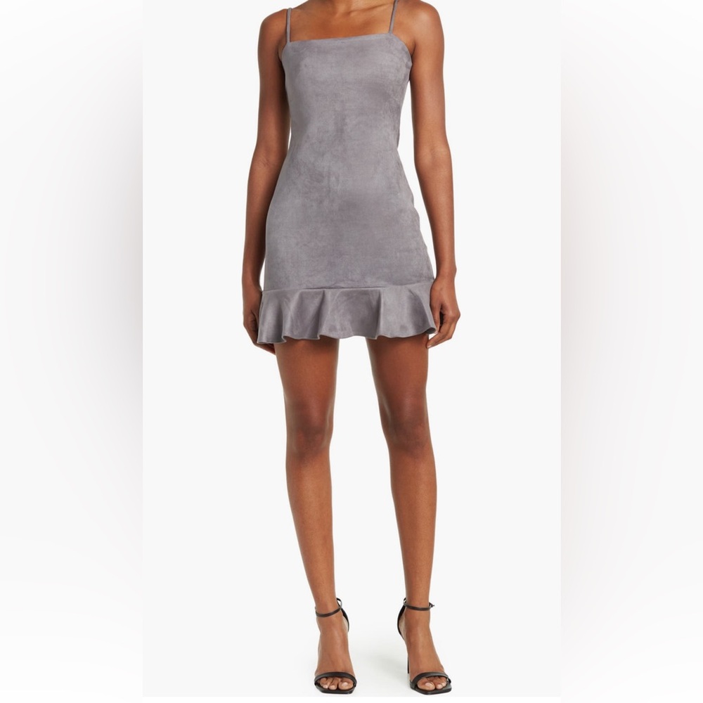 S/O at Nordstrom Susanna Monaco Ruffle Hem Faux Suede Mini Dress NWT